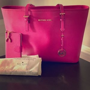 Michael Kors Leather Tote- Hot Pink